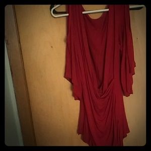 Red,  faux wrap top with cold shoulder
